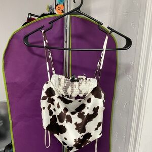 Forever 21 Brown and White Print Crop Top